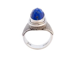 Balinese zilveren ring met lapis lazuli en granulatie