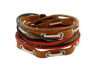 Leren armband uit Tibet met gekleurd touw