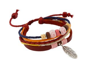 Leren armband uit Tibet met veertje en kralen