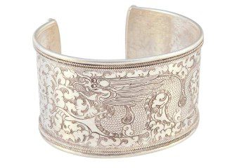 Tibetaanse zilveren armband met gegraveerde draak