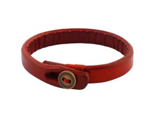Rode leren armband met koperen knoopje uit Tibet
