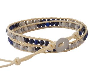 Kralen wrap armband met lapis lazuli en howliet uit Thailand