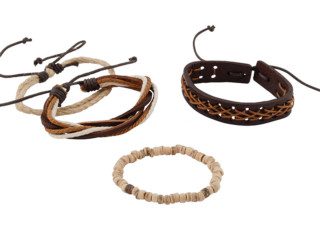 Brede leren armband uit Tibet met touw en houten kralen