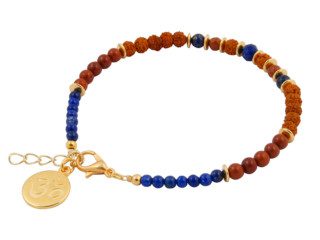 Armband met rode jaspis, rudraksha en lapis lazuli