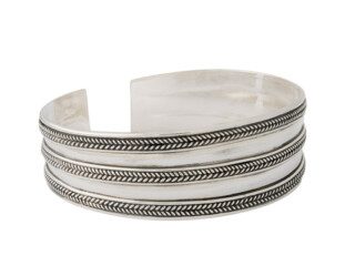 Brede zilveren manchet armband met vlechtmotief