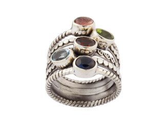 Handgemaakte Balinese zilveren ring met vijf edelstenen