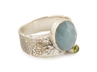 Zilveren Indiase ring met aquamarijn en peridoot