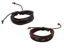 Zwarte en bruine leren armband met henneptouw uit Tibet